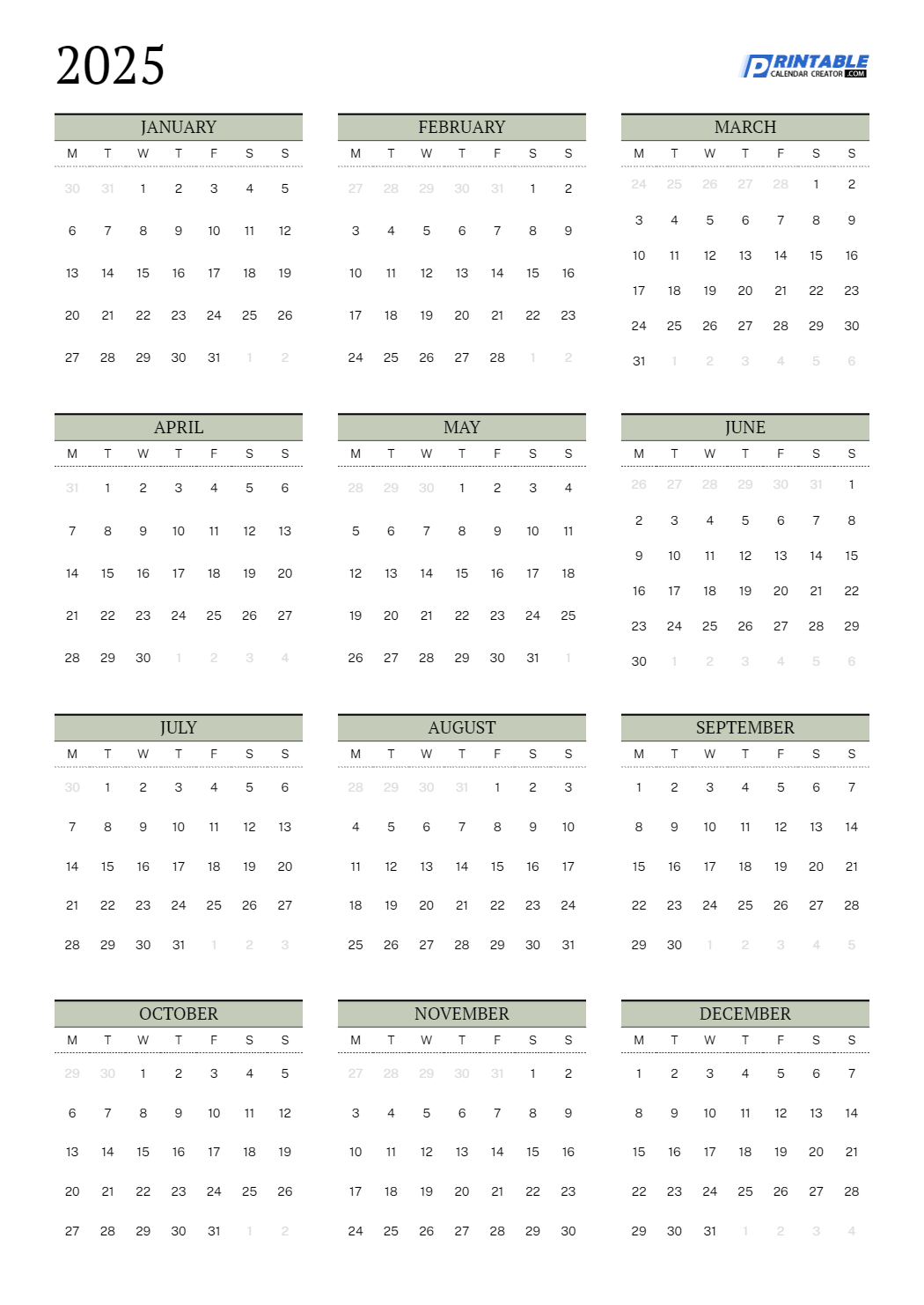 2025 Yearly Calendar Template 2025 Yearly Calendar Template