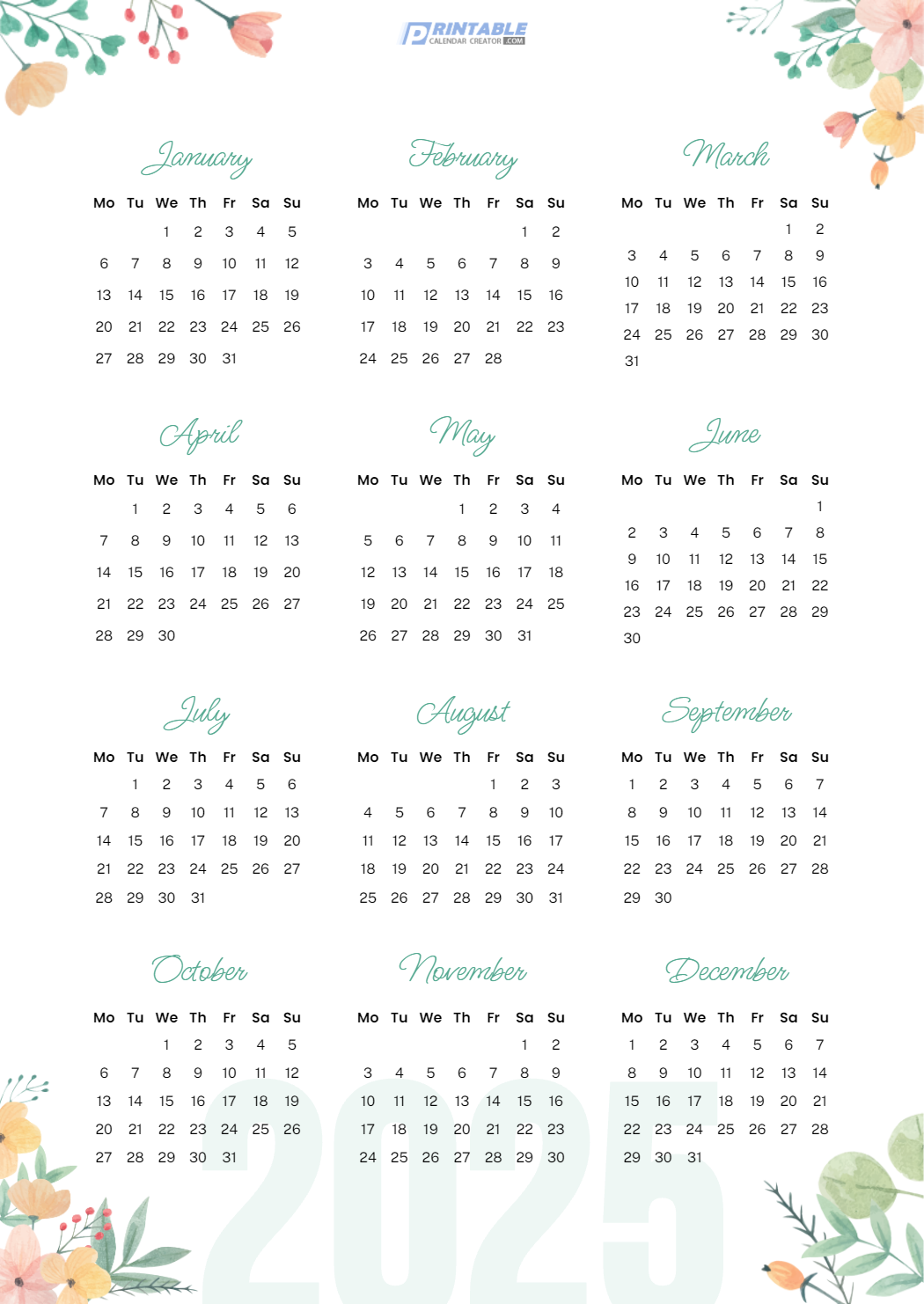 2025 Yearly Event Calendar Template