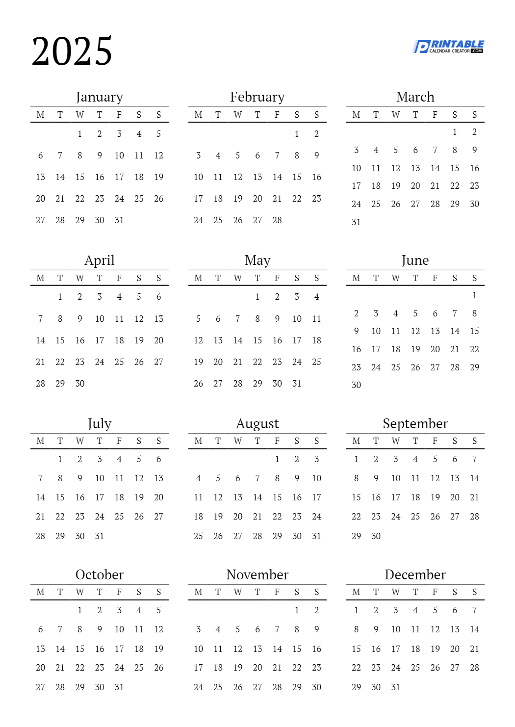 2025 Blank Printable Calendar 2025 Blank Printable Calendar