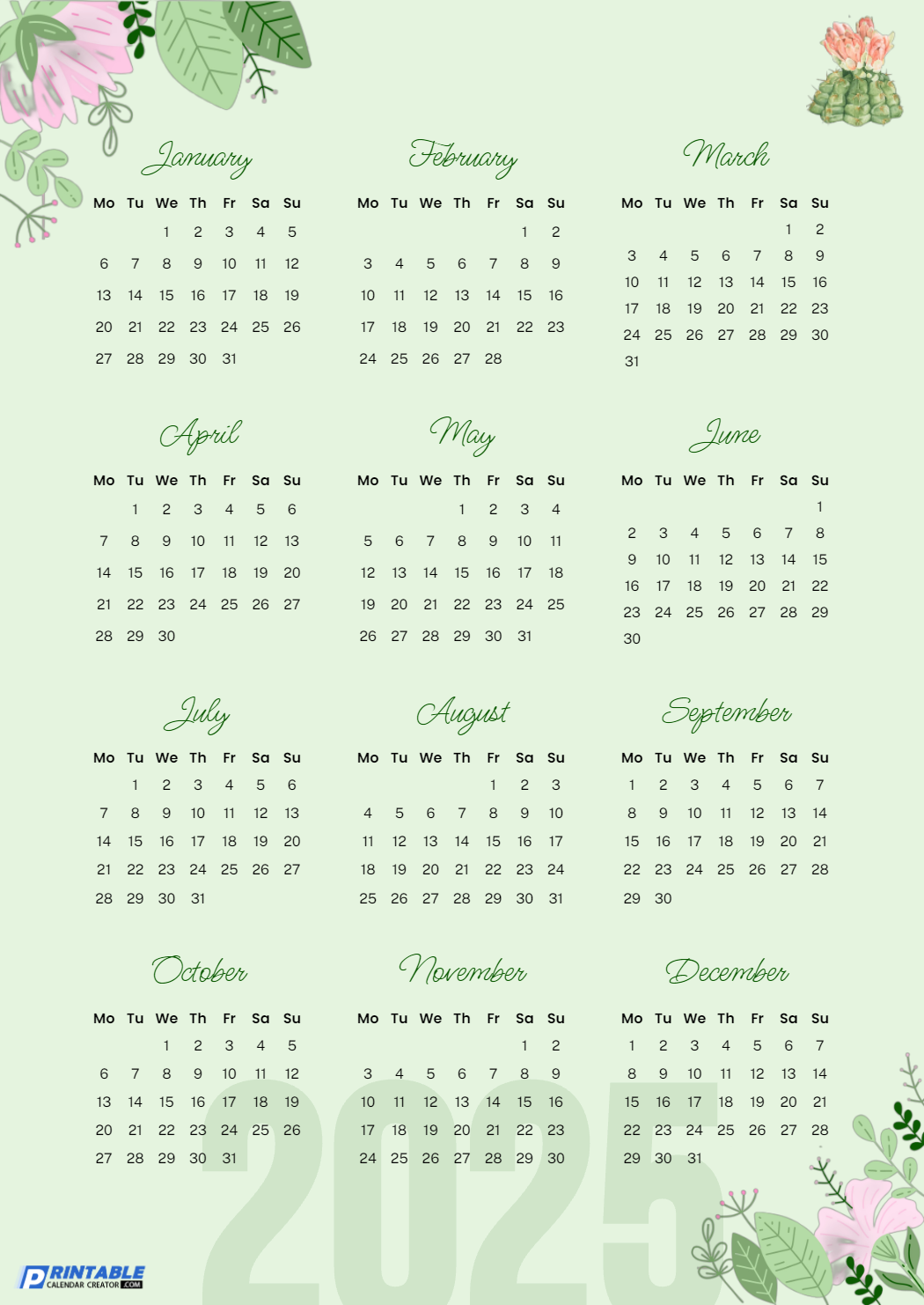 2025 Perpetual Calendar Printable 2025 Perpetual Calendar Printable